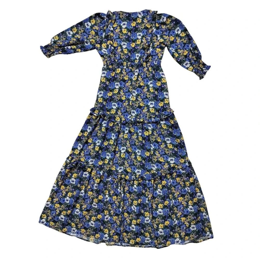 Code x Mode Women's‎ Blue Yellow Ruffle Tiered Floral Casual Maxi Dress Size S